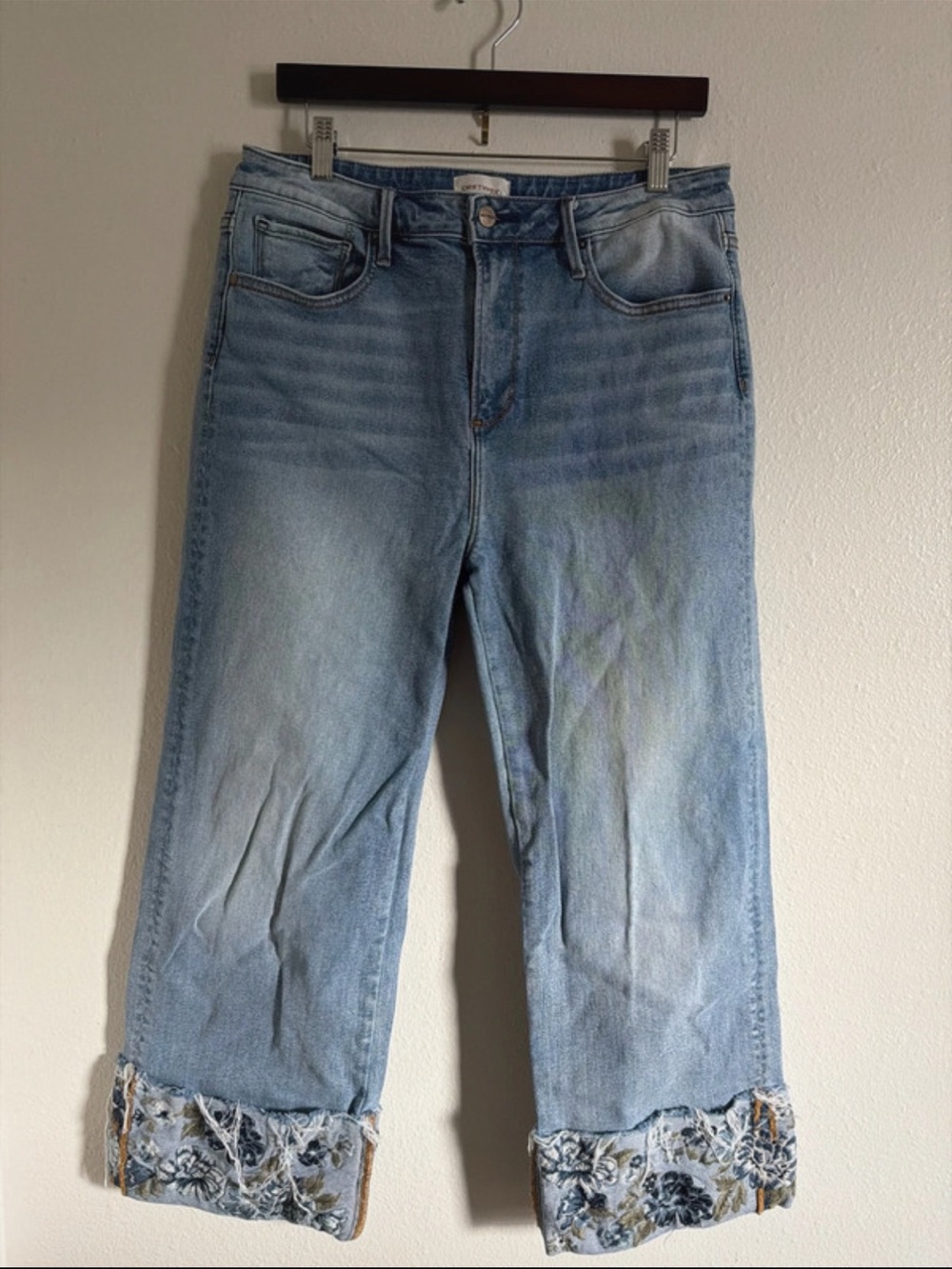 Free People Embroidered Wide Leg Cropped Jeans